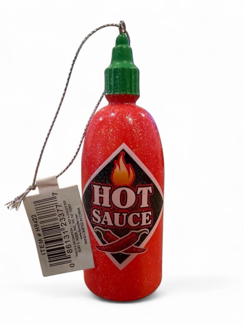 Kurt Adler Red Hot Sauce Ornament with Green Cap